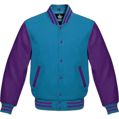 Premium Varsity Jacket Purple Leather Sleeves Classic College Bomber Style