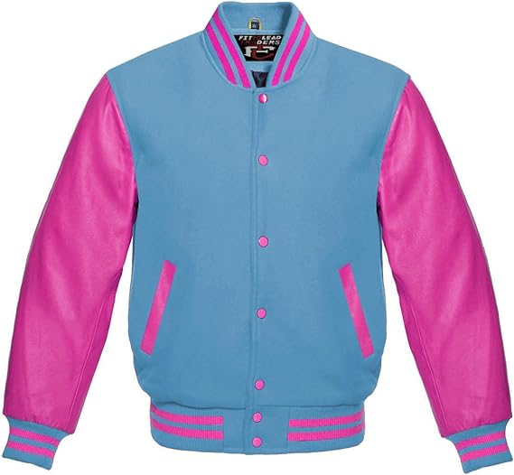 Hot Pink Leather Varsity Baseball Jacket Premium Wool Blend