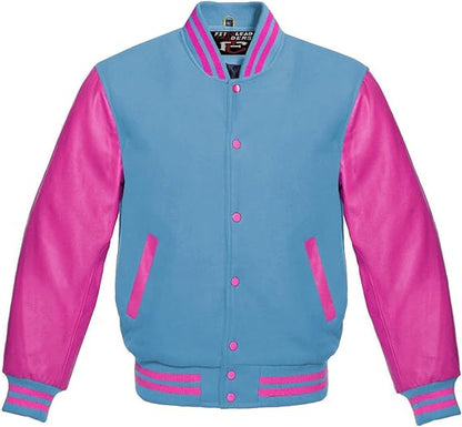 Premium Varsity Baseball Letterman Jacket Wool & Hot Pink Leather