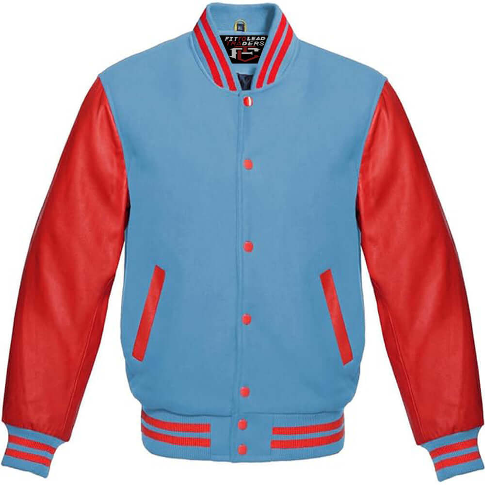 Classic Varsity Jacket Wool Body with Red Leather Sleeves