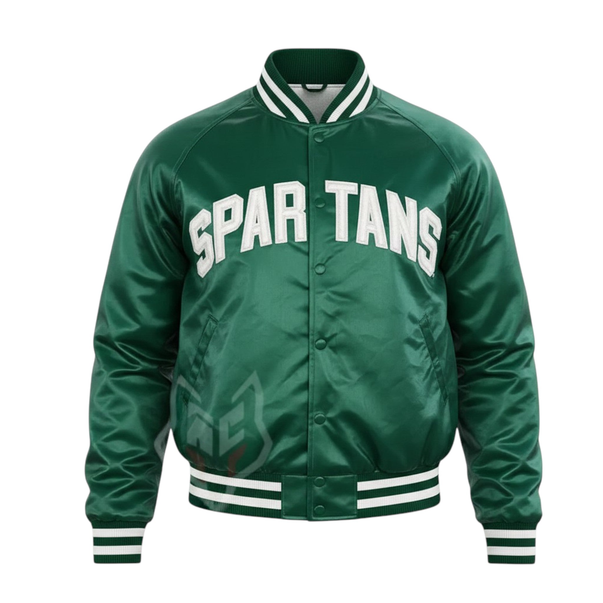 Green jacket with 'SPAR TANS' text on a white background