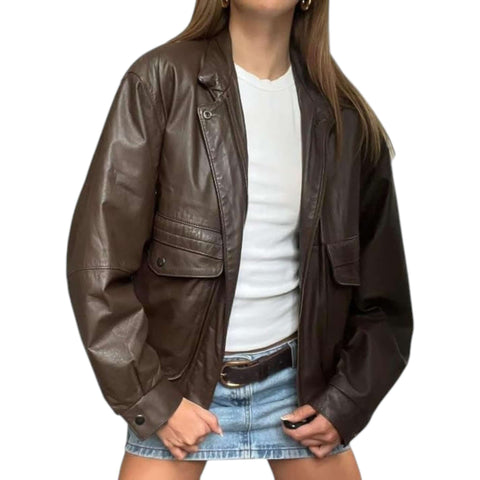 Timeless 90s Brown Leather Bomber Jacket