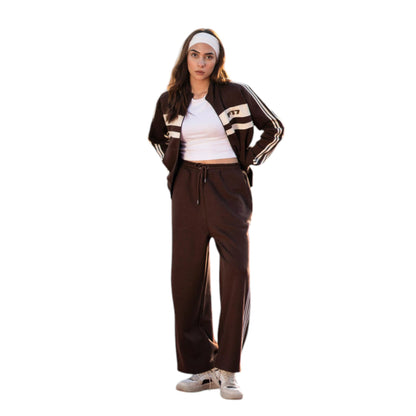 Sport Luxe Brown Tracksuit with Mock Neck