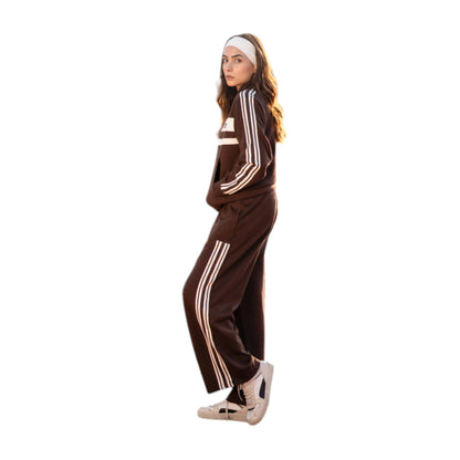 Sport Luxe Brown Tracksuit with Mock Neck