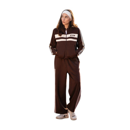 Sport Luxe Brown Tracksuit with Mock Neck