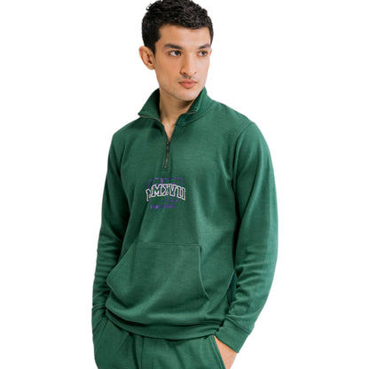 Men's Green Half-Zip Tracksuit with Logo Print