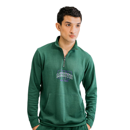 Men's Green Half-Zip Tracksuit with Logo Print