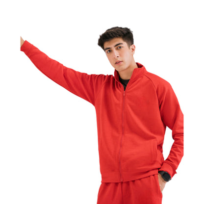 Sporty Men's Full-Zip Red Jacket with Contrast Stripes