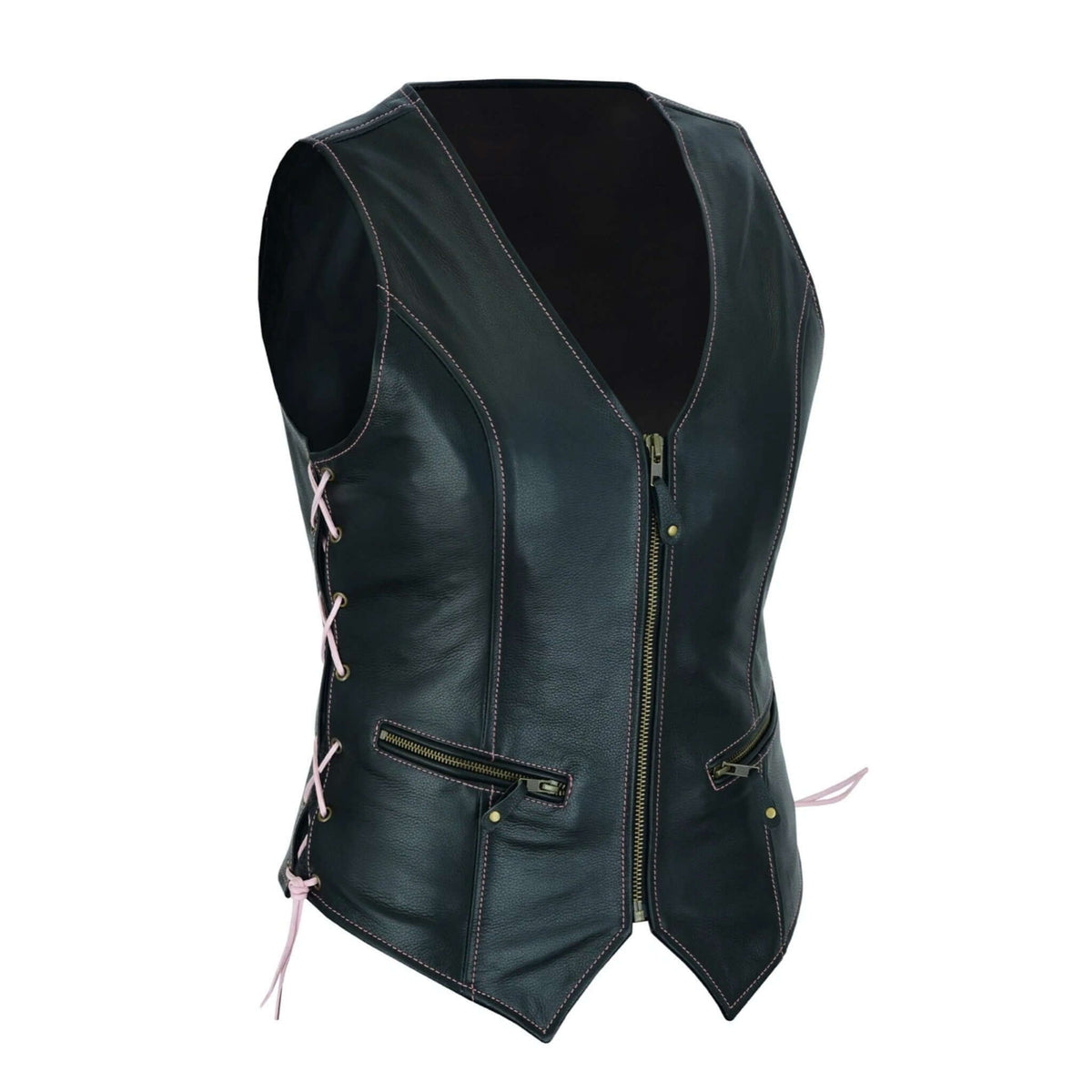 Tack-field-women's-cowhide-biker-vest-gun-pocket