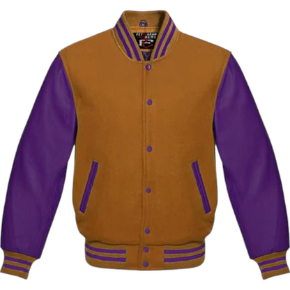 Stylish Premium Varsity Jacket with Wool Body & Purple Leather Sleeves