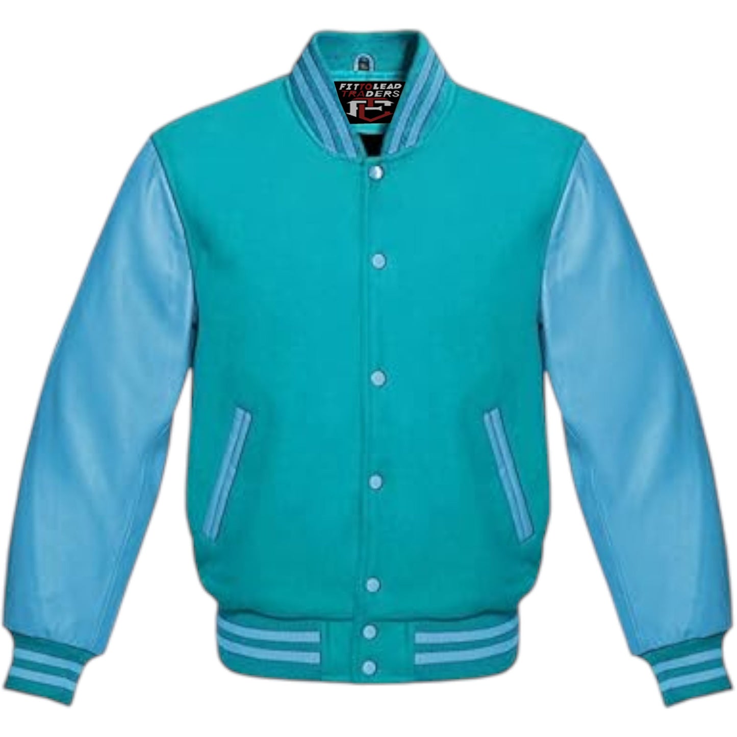 Multicolor Wool Varsity Jacket Genuine Sky Leather Sleeves Streetwear