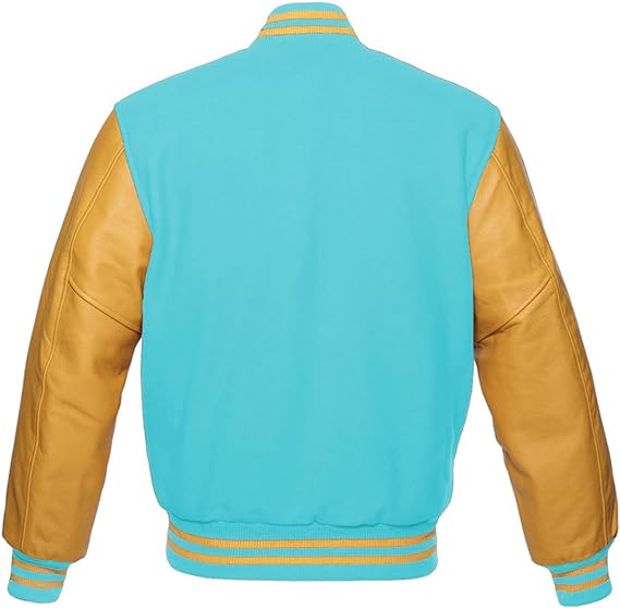 Modern Bomber Style Jacket with Wool Body & Gold Sleeves