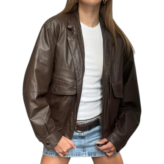 Timeless 90s Brown Leather Bomber Jacket