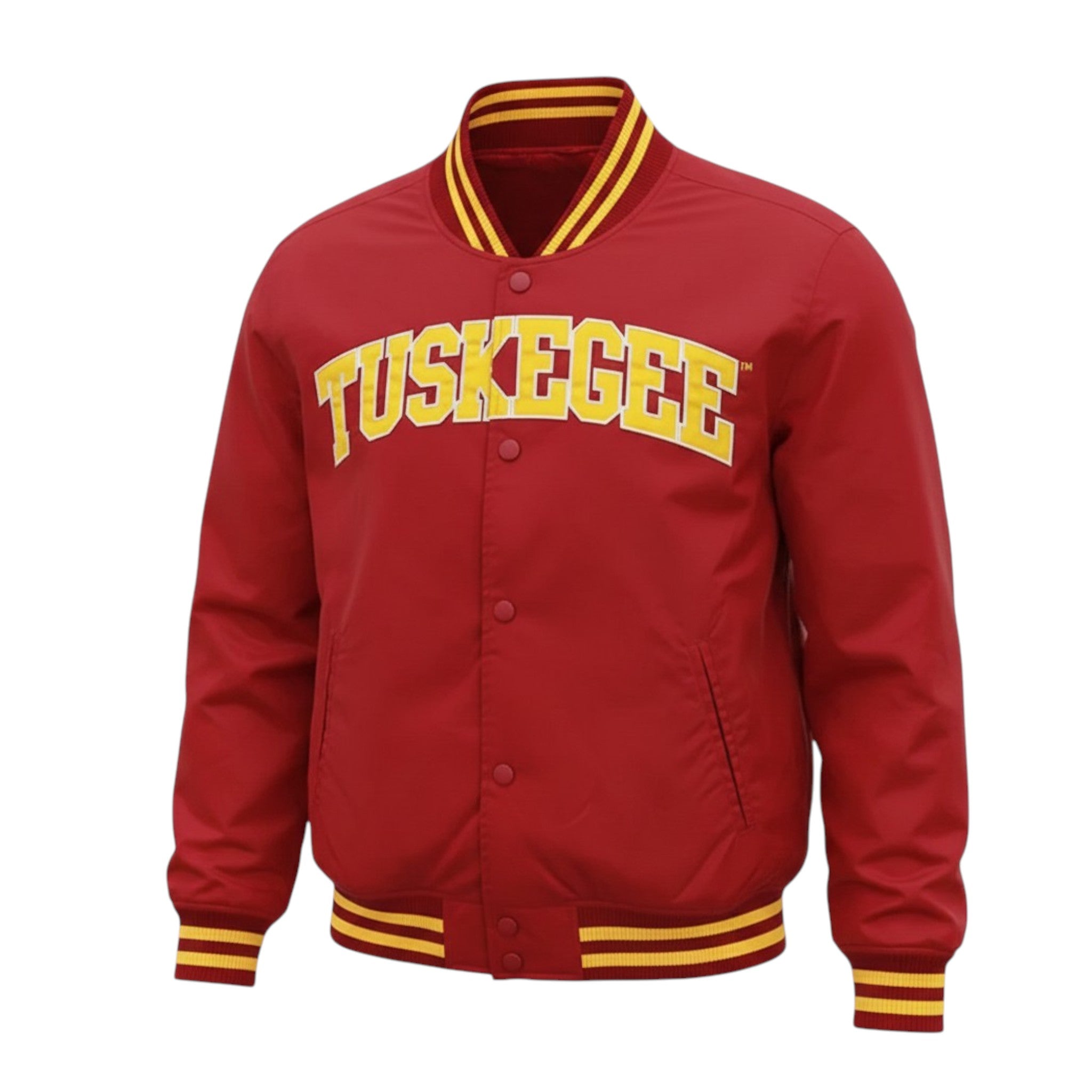 Red jacket with 'Tuskegee' text on a white background