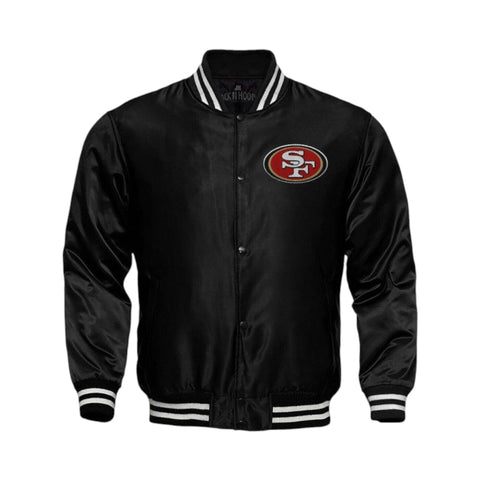 San Francisco Starter Black Satin Varsity Full-Snap Jacket