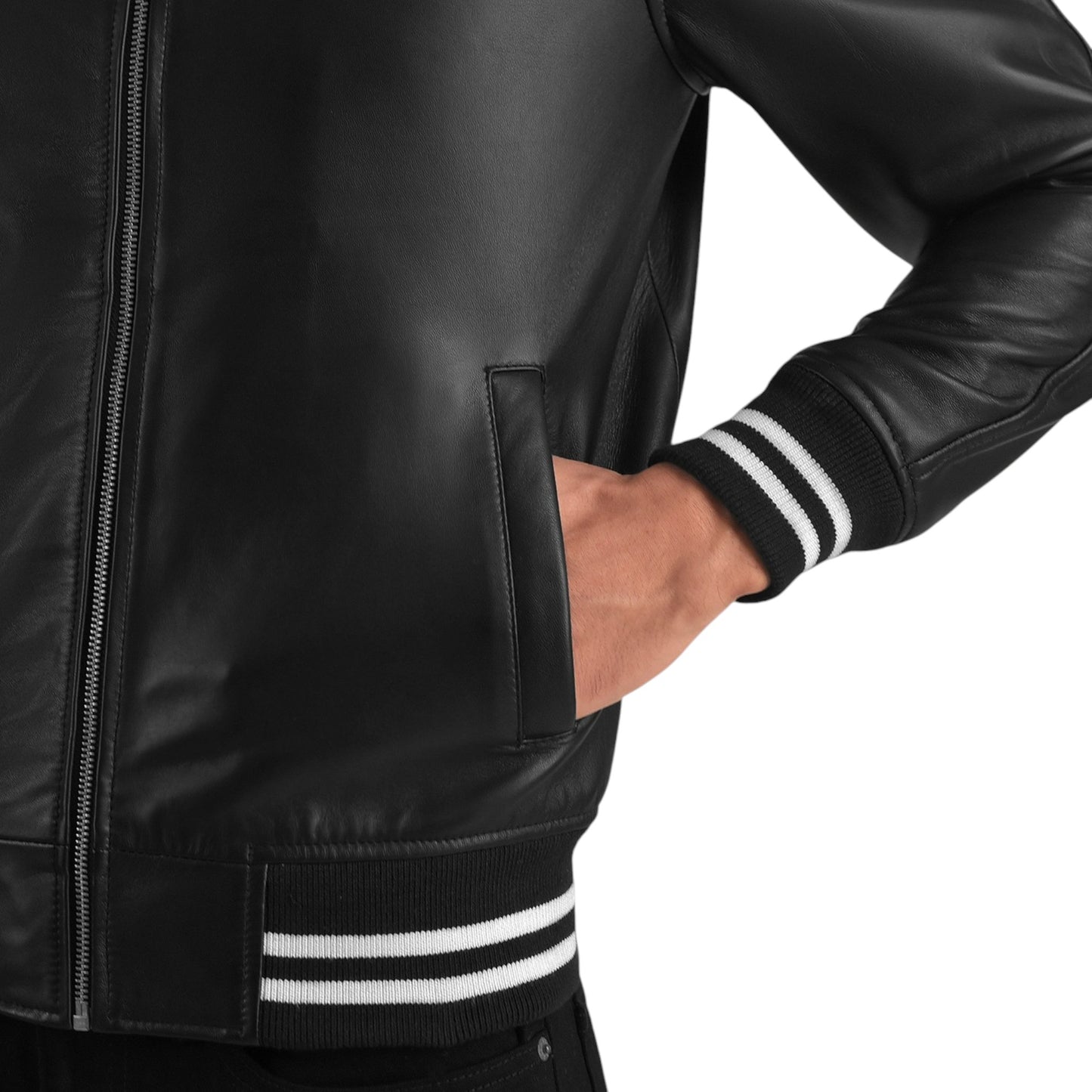 Walton Varsity Jacket in Black Leather For Unisex