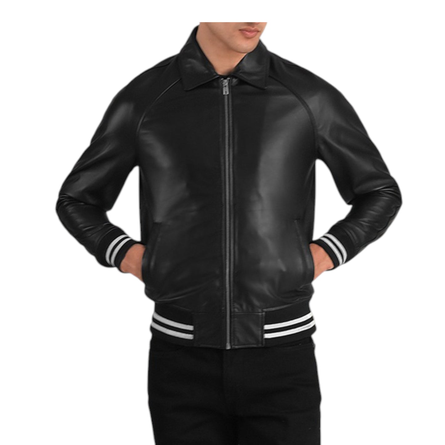 Walton Varsity Jacket in Black Leather For Unisex