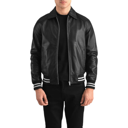 Walton Varsity Jacket in Black Leather For Unisex