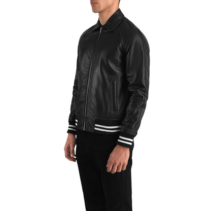 Walton Varsity Jacket in Black Leather For Unisex