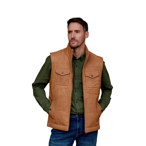 Monty Men Quilted Leather Gilet Tan Casual & Outdoor Layer