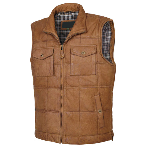 Monty Men Quilted Leather Gilet Tan Casual & Outdoor Layer