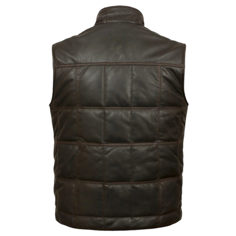 Monty Quilted Brown Leather Gilet Men Modern Casual Wear