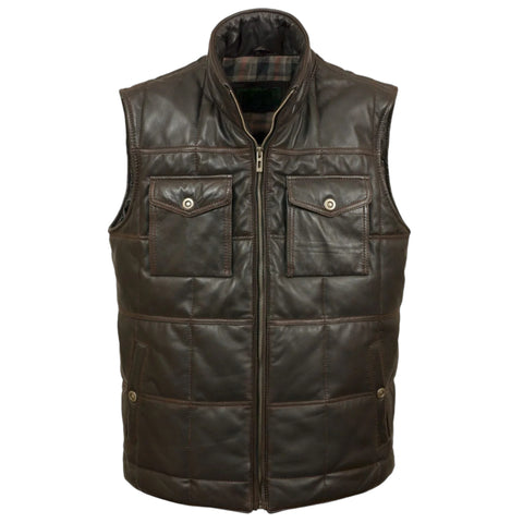 Monty Quilted Brown Leather Gilet Men Modern Casual Wear