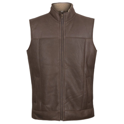 Men Warm Brown Sheepskin Vest Outdoor & Casual Wear