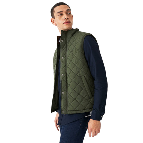 Stylish Quilted Olive Vest for Men Stand Collar Design
