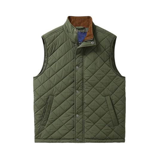 Men's Quilted Olive Green Vest with Stand Collar