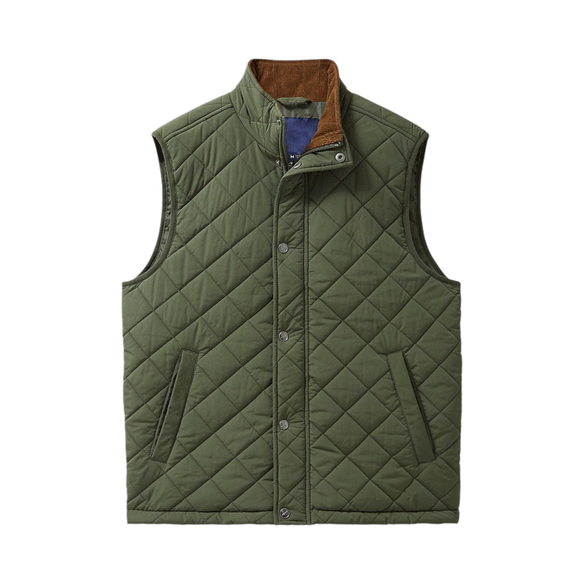 Stylish Quilted Olive Vest for Men Stand Collar Design
