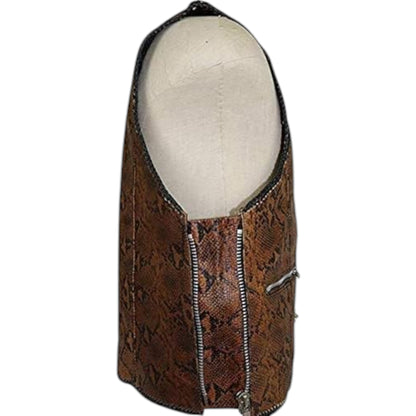 Genuine Cowhide Leather Biker Vest for Men – Brown Snake Skin Look
