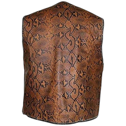 Genuine Cowhide Leather Biker Vest for Men – Brown Snake Skin Look