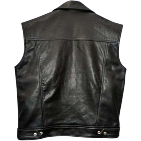 Retro Café Racer Sleeveless Biker Vest Men Genuine Lambskin