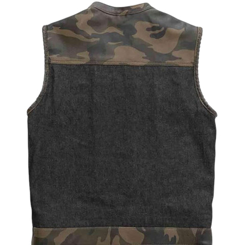 Sleeveless Camouflage Vest Leather & Textile Biker Style