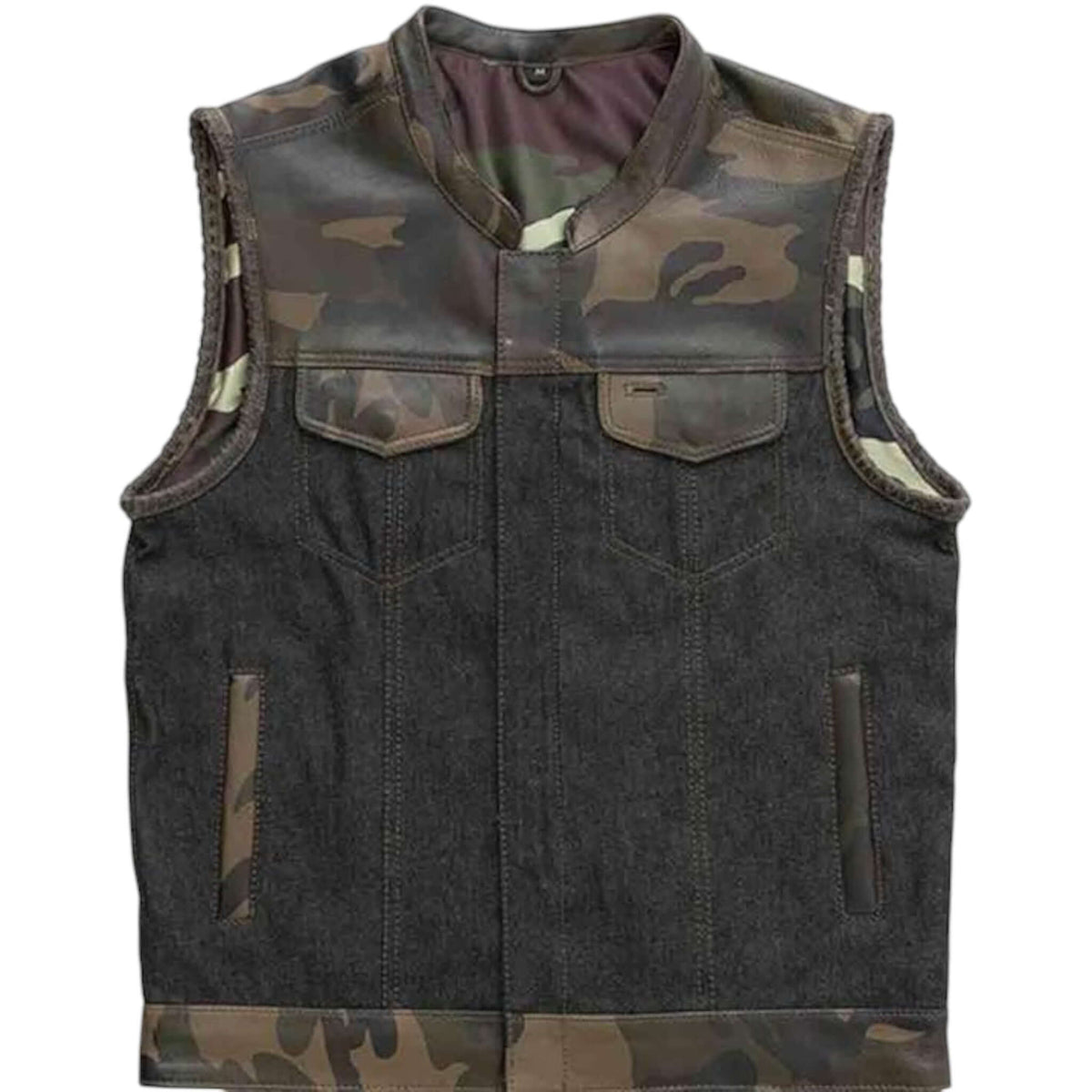 Sleeveless Camouflage Vest Leather & Textile Biker Style
