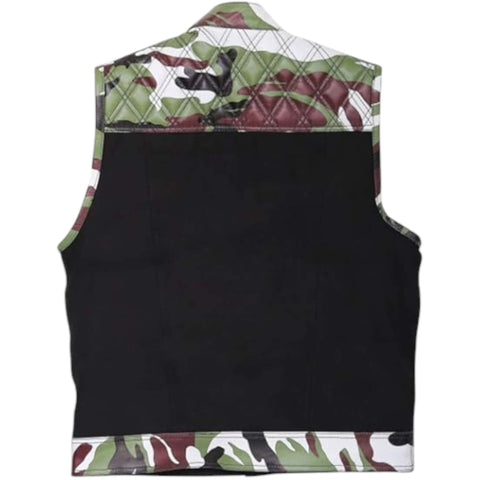 Camouflage Leather & Textile Motorcycle Vest for Men