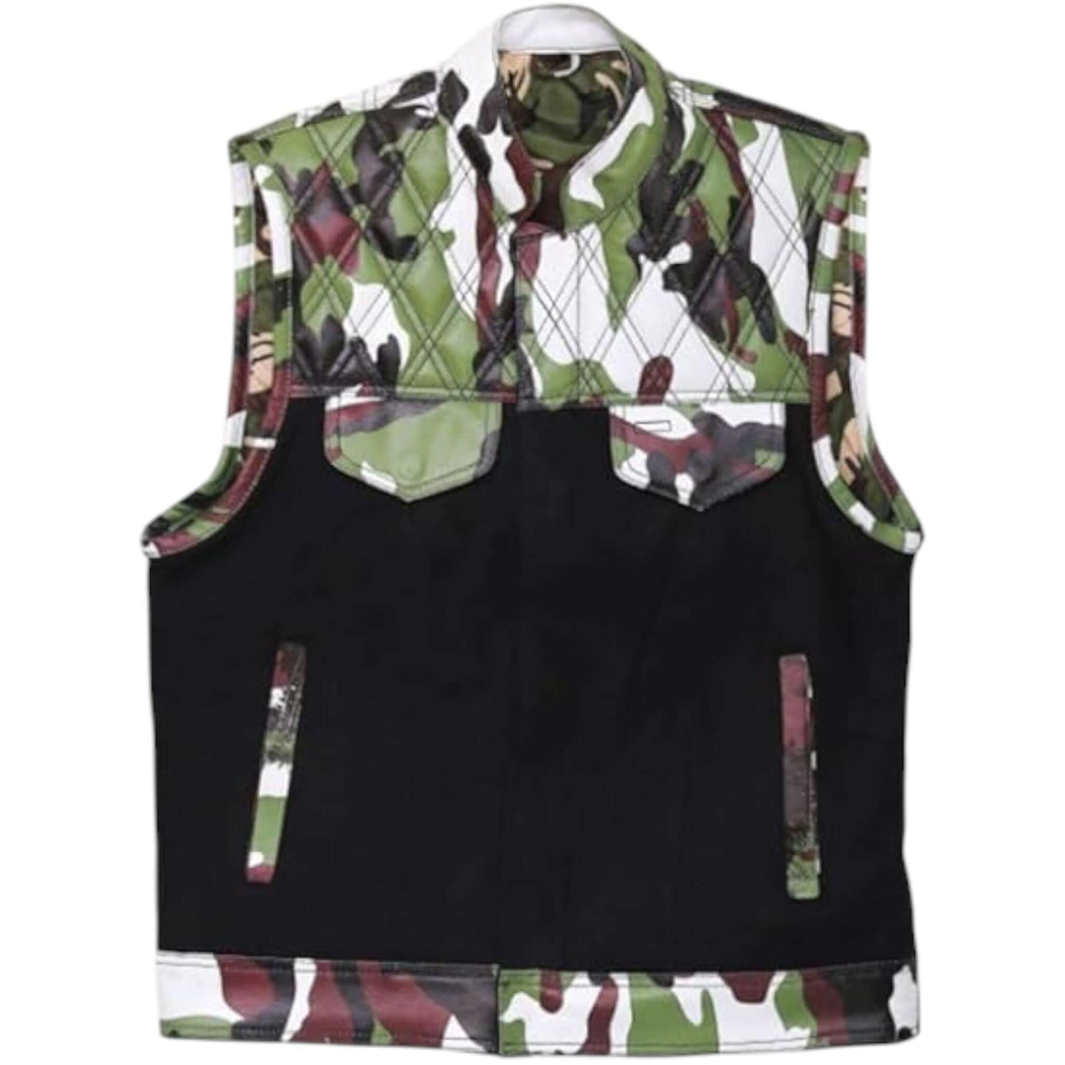 Camouflage Leather & Textile Motorcycle Vest for Men