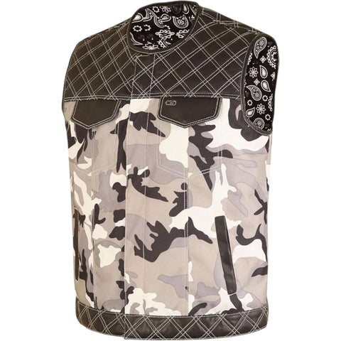 Genuine Leather & Textile Camouflage Motorcycle Vest