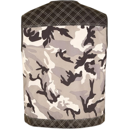 Genuine Leather & Textile Camouflage Vest – Men's Motorcycle Club Style