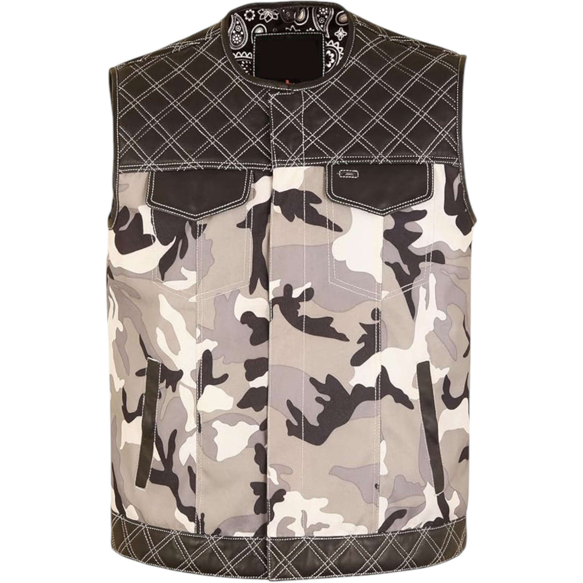 Genuine Leather & Textile Camouflage Motorcycle Vest
