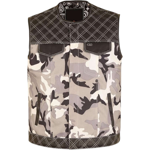 Genuine Leather & Textile Camouflage Motorcycle Vest