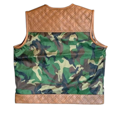 Stylish Camouflage Motorcycle Vest for Men – Genuine Leather & Textile Design