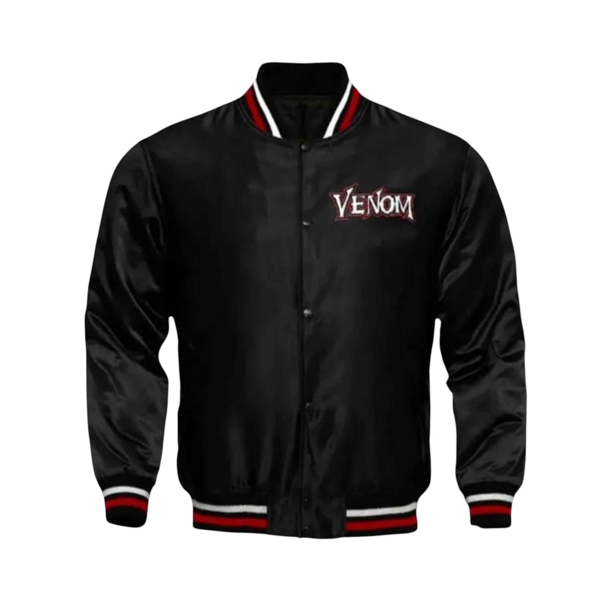 Black jacket with 'Venom' logo on a white background