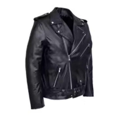 Vintage-Inspired Men Cowhide Leather Retro Biker Jacket