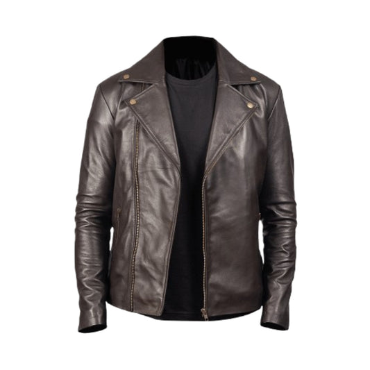 Brown Biker Leather Jacket for Men Vintage Style Streetwear