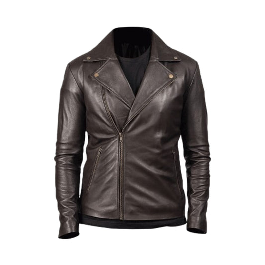 Brown Biker Leather Jacket for Men Vintage Style Streetwear