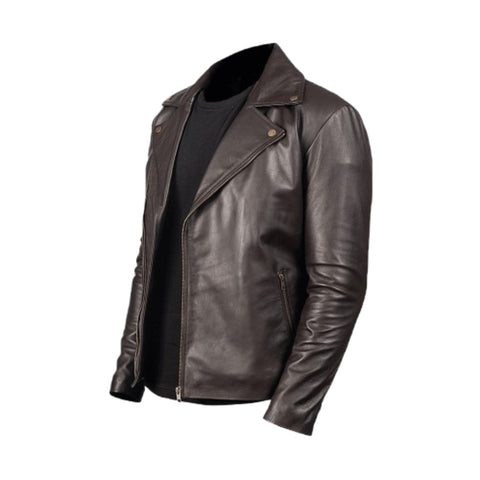 Brown Biker Leather Jacket for Men Vintage Style Streetwear