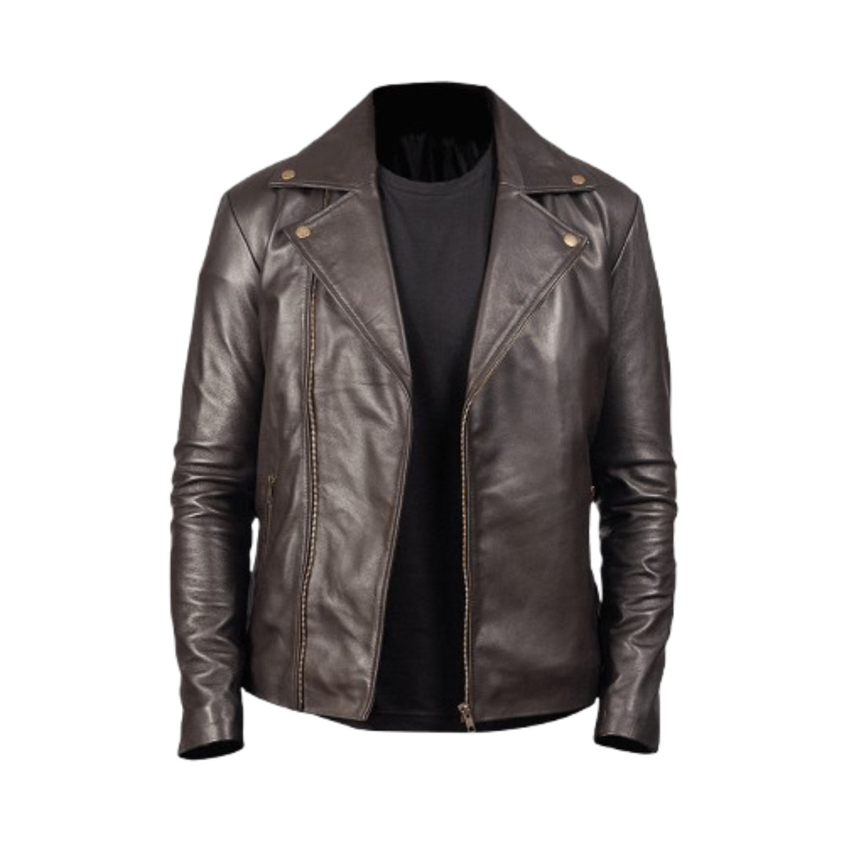 Brown Biker Leather Jacket for Men Vintage Style Streetwear