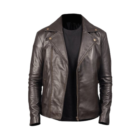 Brown Biker Leather Jacket for Men Vintage Style Streetwear